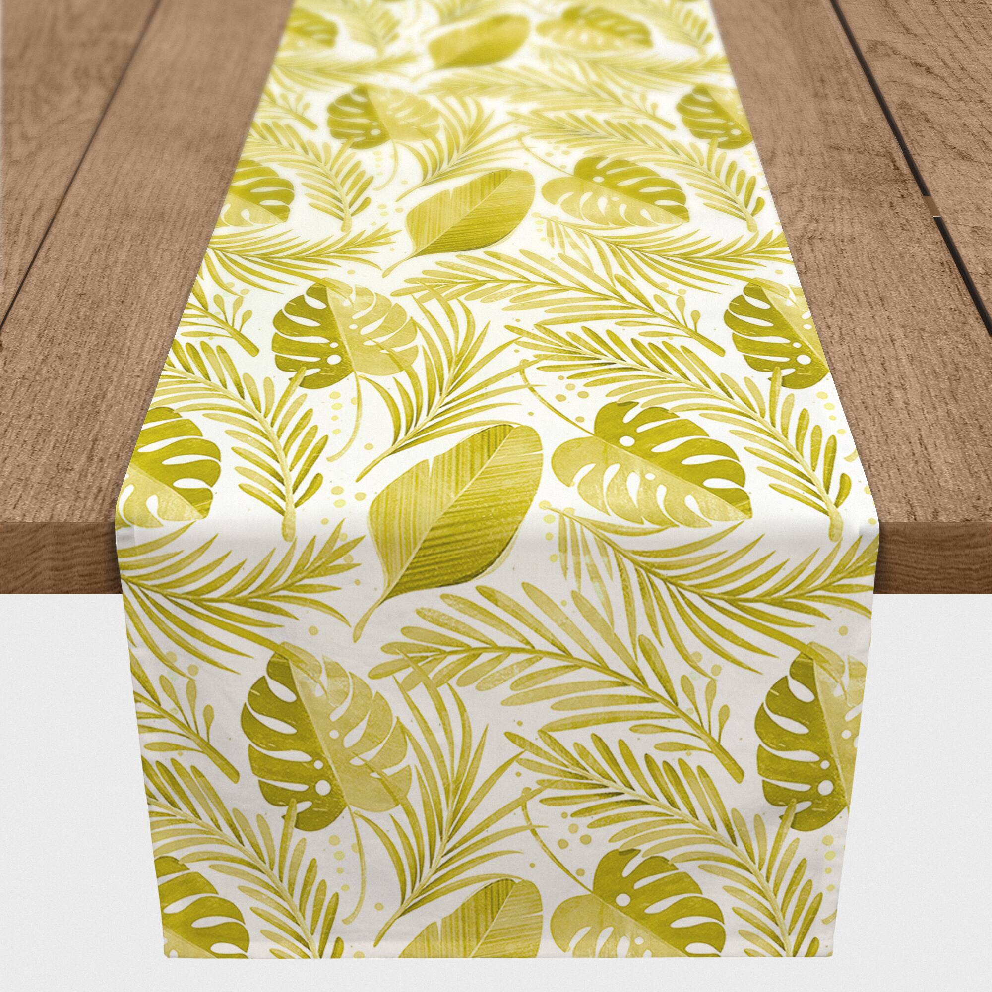 72'' Coastal Yellow Leaves Cotton Twill Table Runner